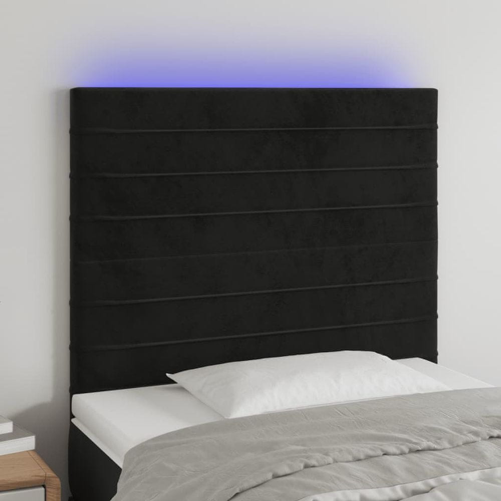 Vidaxl Čelo postele s LED čierne 100x5x118/128 cm zamat